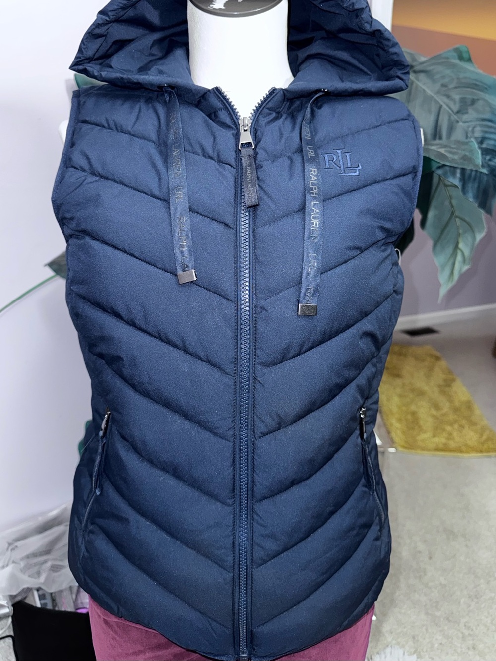 SZ:S Lauren Ralph Lauren Hooded Puffer Vest Chevron Quilted Vest NEW!